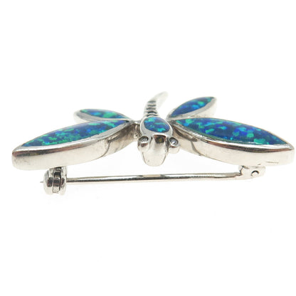 925 Sterling Silver Real Opal Gem Inlay & C Z Dragonfly Pin Brooch