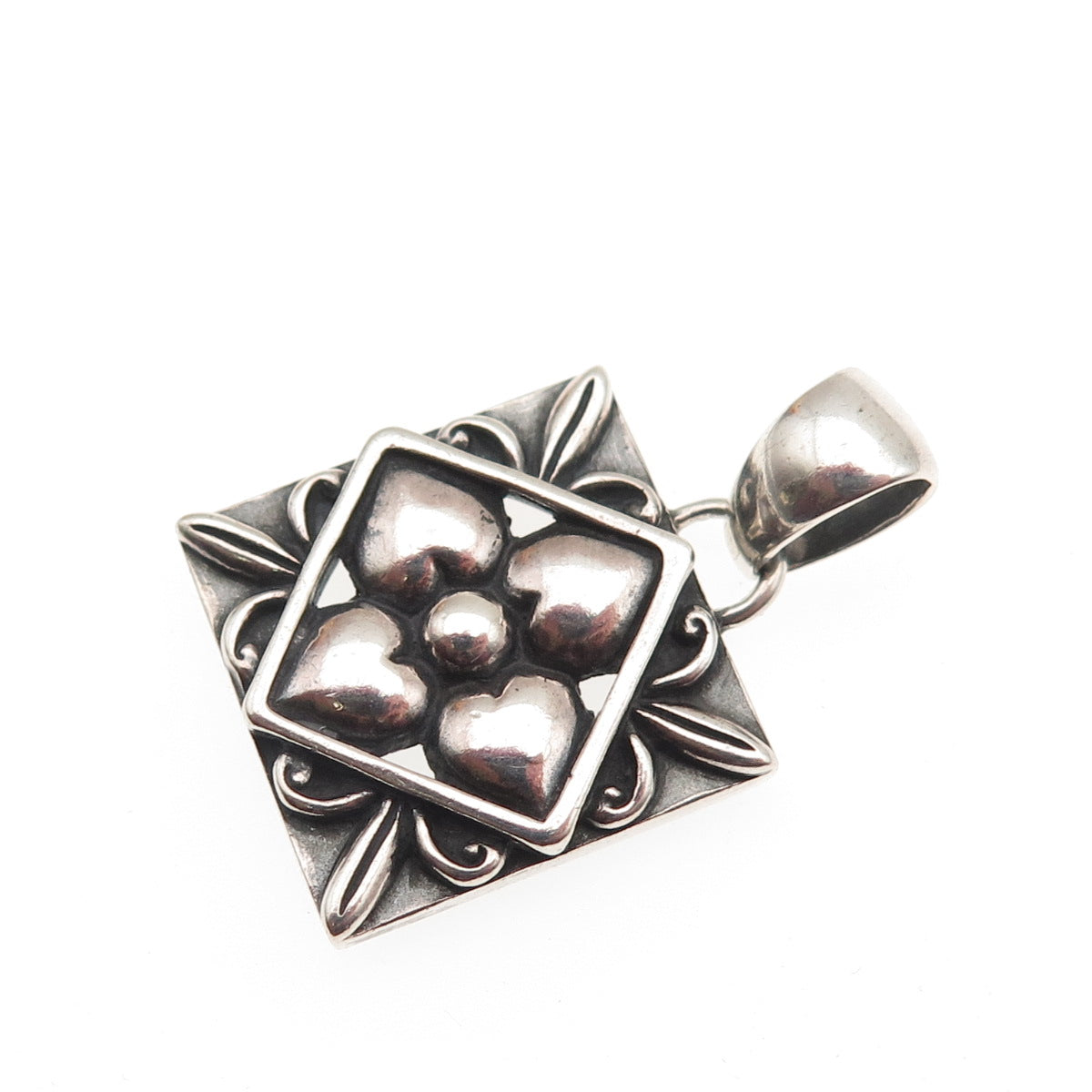 925 Sterling Silver Vintage Modernist Flower Oxidized Charm Pendant