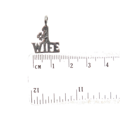 925 Sterling Silver Vintage "#1 Wife" Minimalist Charm Pendant