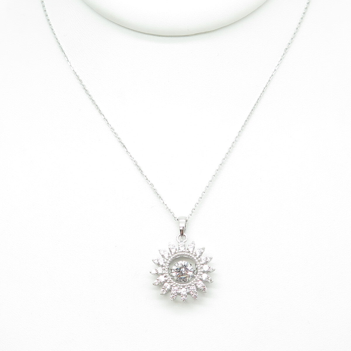 925 Sterling Silver Round-Cut C Z Flower Cable Chain Necklace 18"