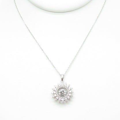 925 Sterling Silver Round-Cut C Z Flower Cable Chain Necklace 18"