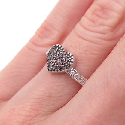 925 Sterling Silver Round-Cut Cognac & White C Z Heart Ring Size 5