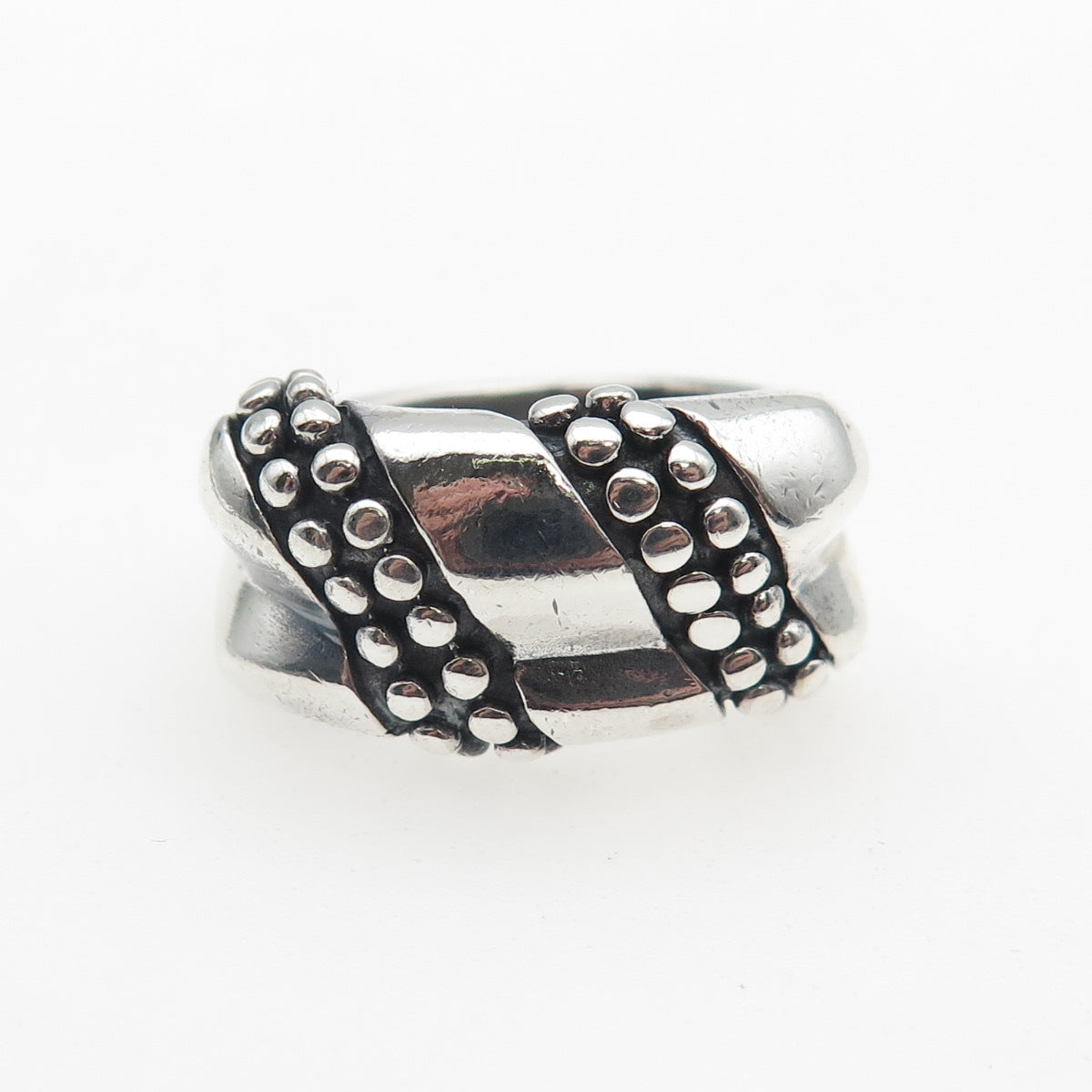 KEN CRAFTS 925 Sterling Silver Vintage Modernist Dotted Oxidized Ring Size 6