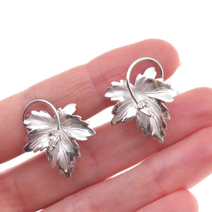 Carl Art Sterling Silver Antique Art Deco Rhinestone Floral Screw Back Earrings