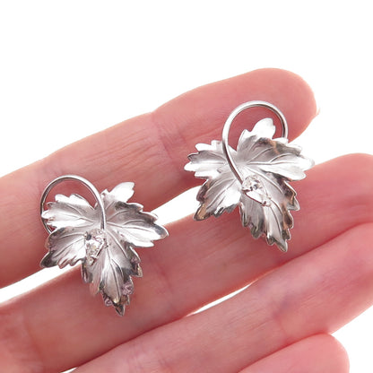 Carl Art Sterling Silver Antique Art Deco Rhinestone Floral Screw Back Earrings