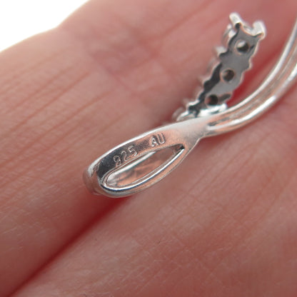 925 Sterling Silver Real Round-Cut Diamond Ribbon Minimalist Pendant