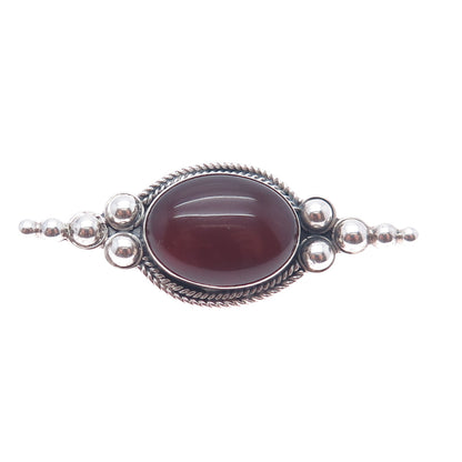 925 Sterling Silver Vintage Real Carnelian Beaded Oxidized Pin Brooch