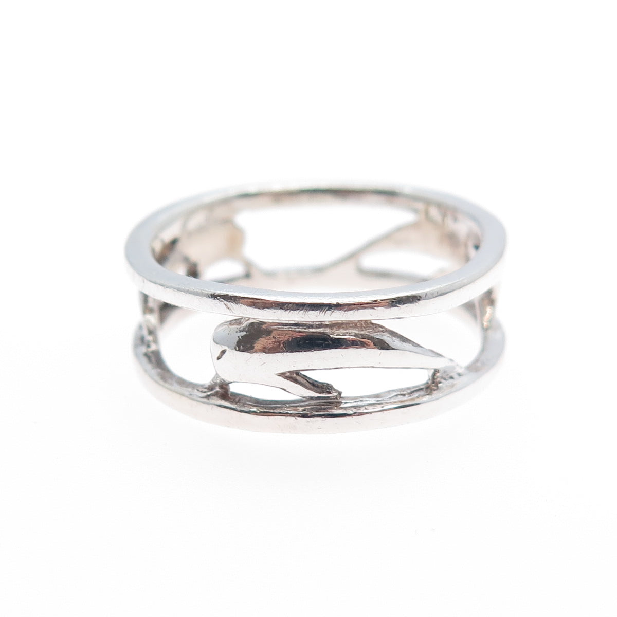 925 Sterling Silver Vintage Dolphin Oxidized Band Ring Size 9