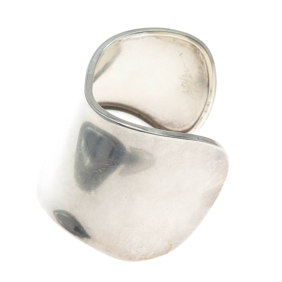 Beth Rollin Sterling Silver Vintage Modernist Wide Adjustable Cuff Bracelet 7"