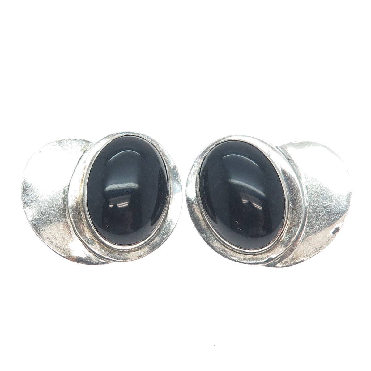 LOUIS BOOTH 925 Sterling Silver Vintage Real Black Onyx Modernist Earrings