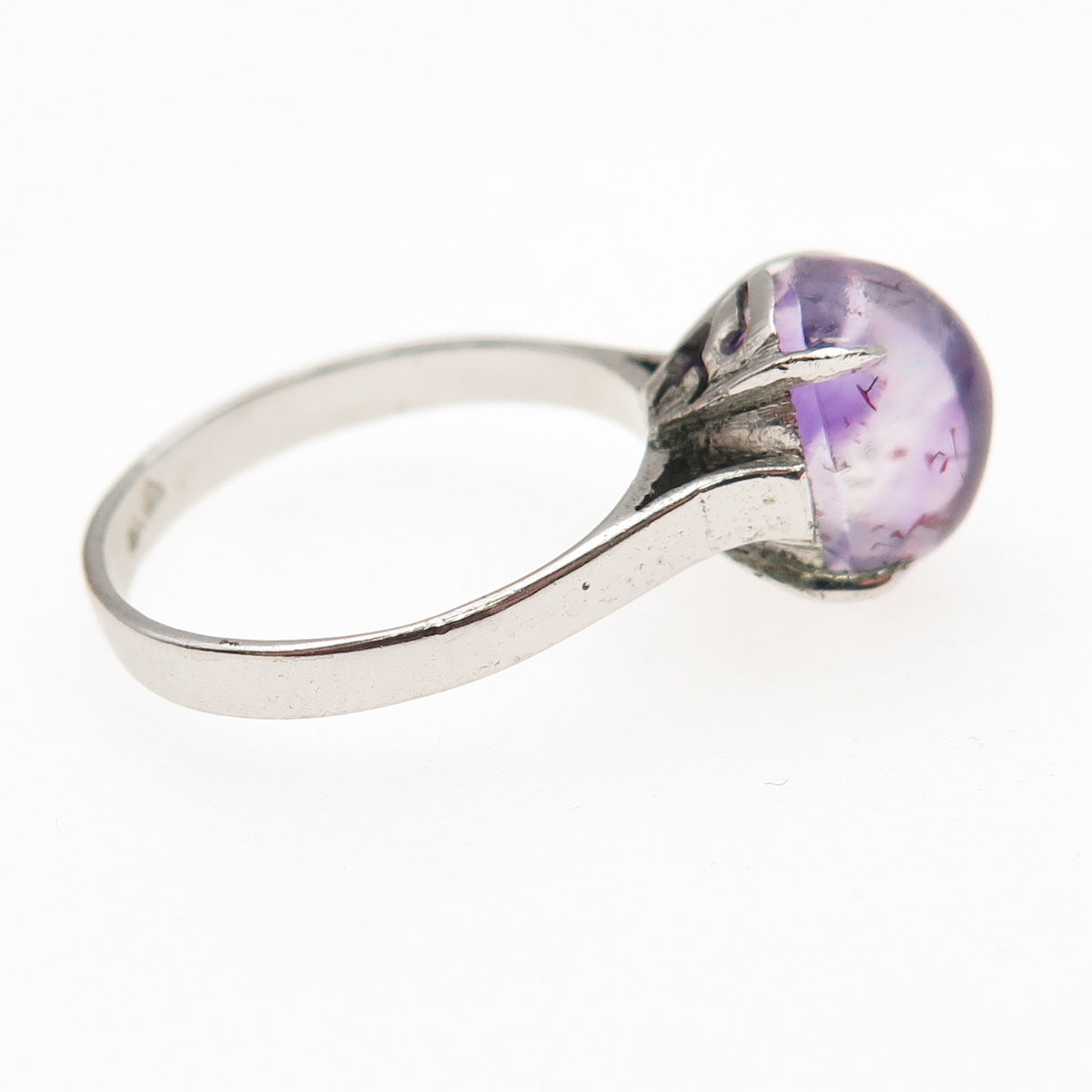 925 Sterling Silver Antique Art Deco Real Cabochon Amethyst Ring Size 5.5
