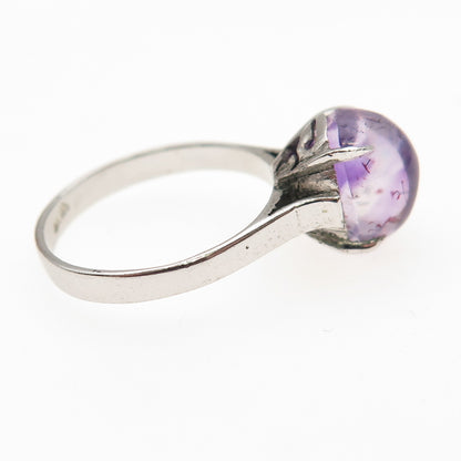 925 Sterling Silver Antique Art Deco Real Cabochon Amethyst Ring Size 5.5