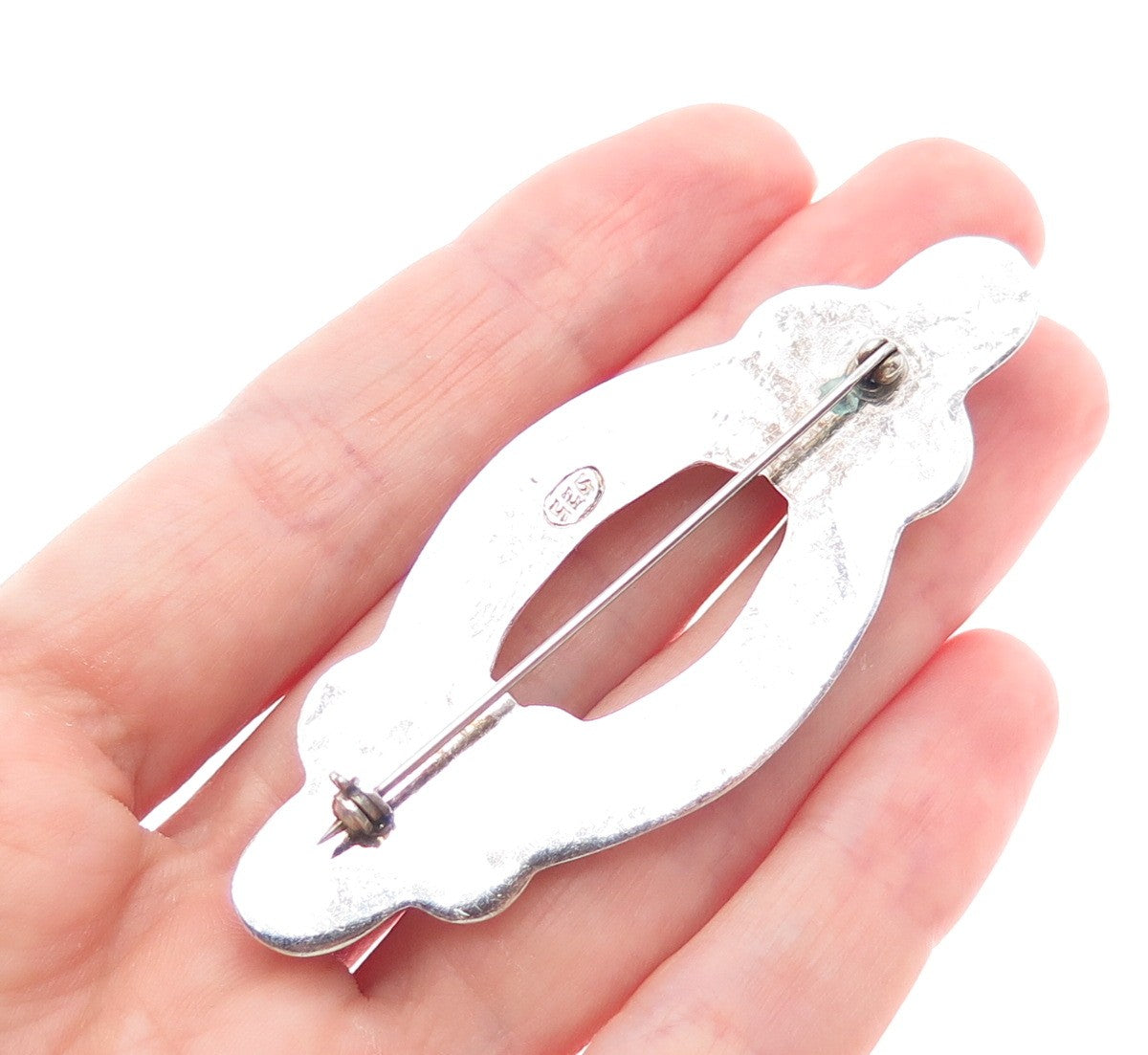 925 Sterling Silver Vintage Modernist Puffy Pin Brooch