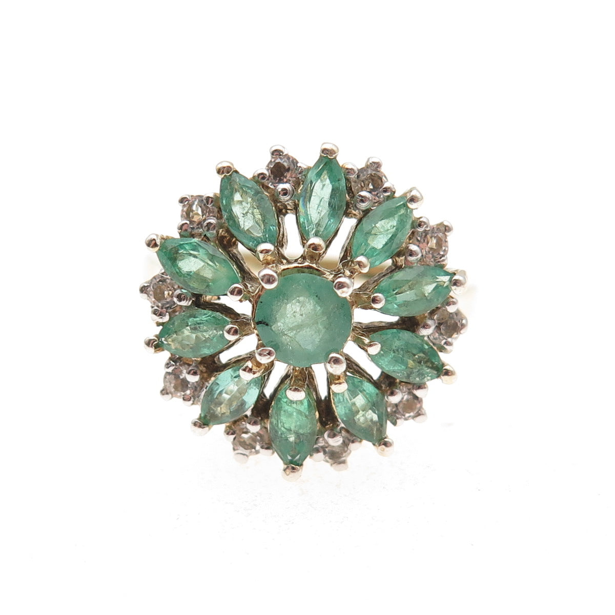 Stauer 925 Sterling Silver Gold Plated Real Emerald & White Topaz Ring Size 9
