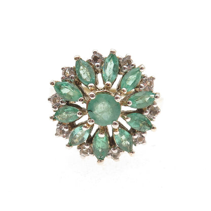 Stauer 925 Sterling Silver Gold Plated Real Emerald & White Topaz Ring Size 9