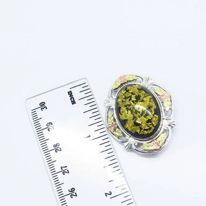 925 Sterling Silver / 12K Gold Vintage Gold Flakes Leaf Ornate Pin Brooch
