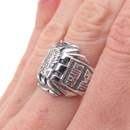 925 Sterling Silver Vintage Aztec Oxidized Ring Size 8.5
