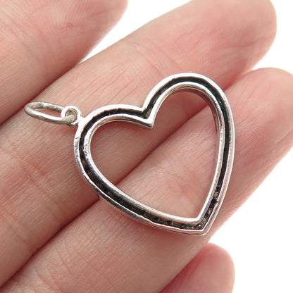 925 Sterling Silver Real Round-Cut Diamond Heart Charm Pendant