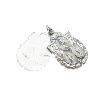 925 Sterling Silver Antique St. Mary St. Christopher & Jesus Slide Medal Pendant