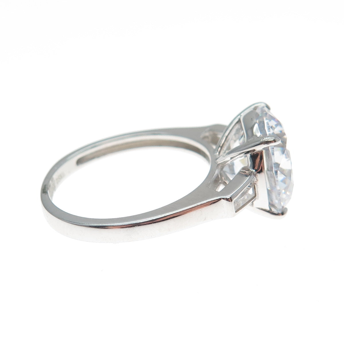 DSMK 925 Sterling Silver Round & Tapered Baguette-Cut C Z Engagement Ring Size 8