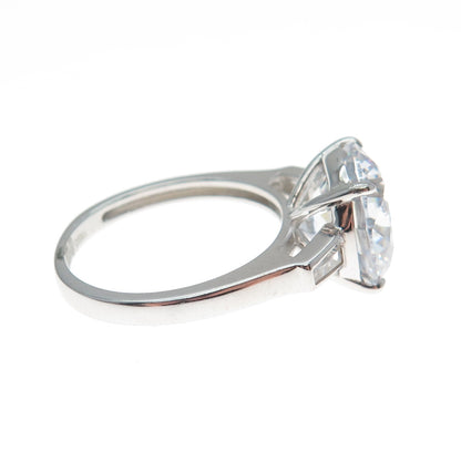 DSMK 925 Sterling Silver Round & Tapered Baguette-Cut C Z Engagement Ring Size 8