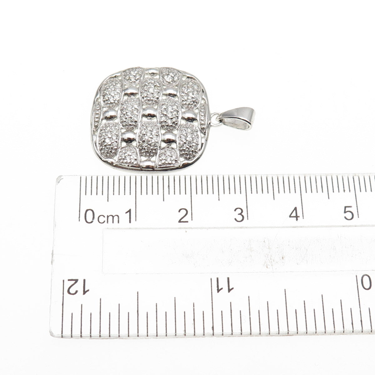 925 Sterling Silver Round-Cut C Z Modernist Charm Pendant