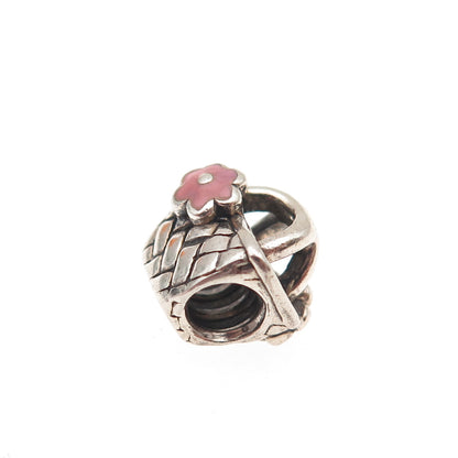 CHAMILIA 925 Sterling Silver Pink Enamel Beach Basket Slide Bead Charm