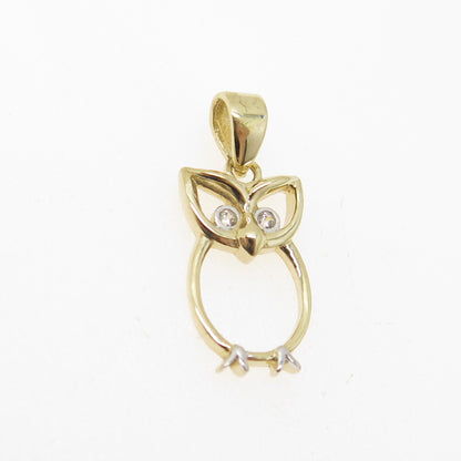 14K Yellow Gold Round-Cut C Z Wise Owl Bird Minimalist Charm Pendant