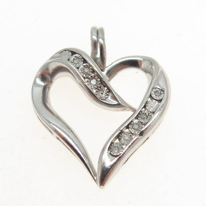 925 Sterling Silver Real Round-Cut Diamond Heart Pendant