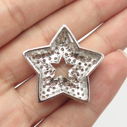 925 Sterling Silver White C Z Cluster Open Star Slide Pendant