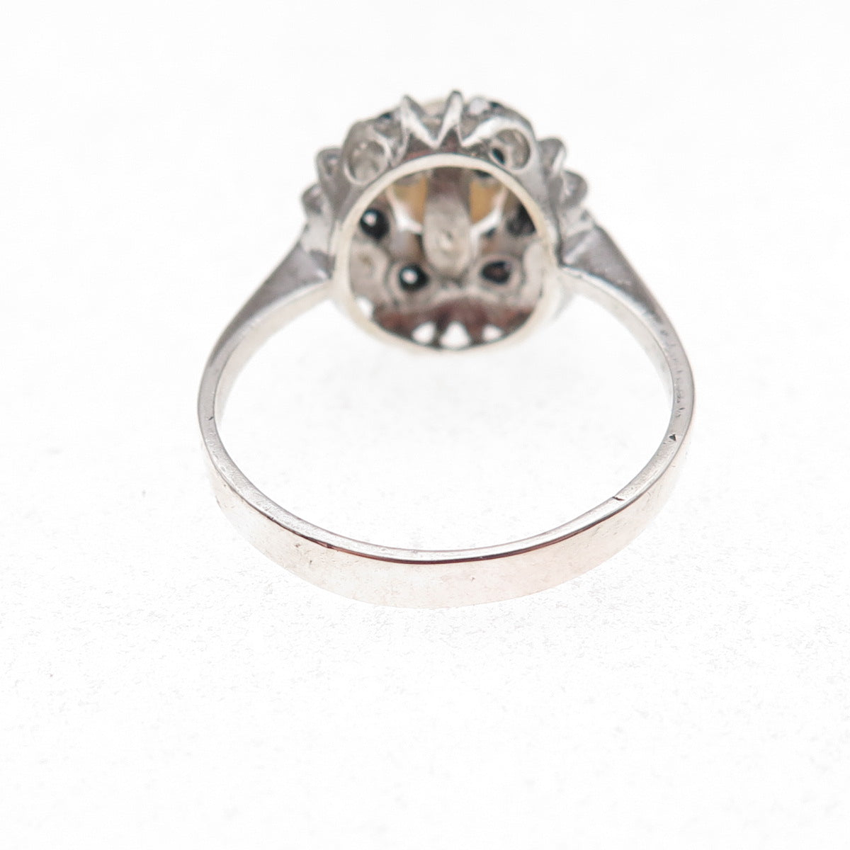 835 Silver Antique Art Deco Real Pearl & Sapphire Bohemian Ring Size 8.25
