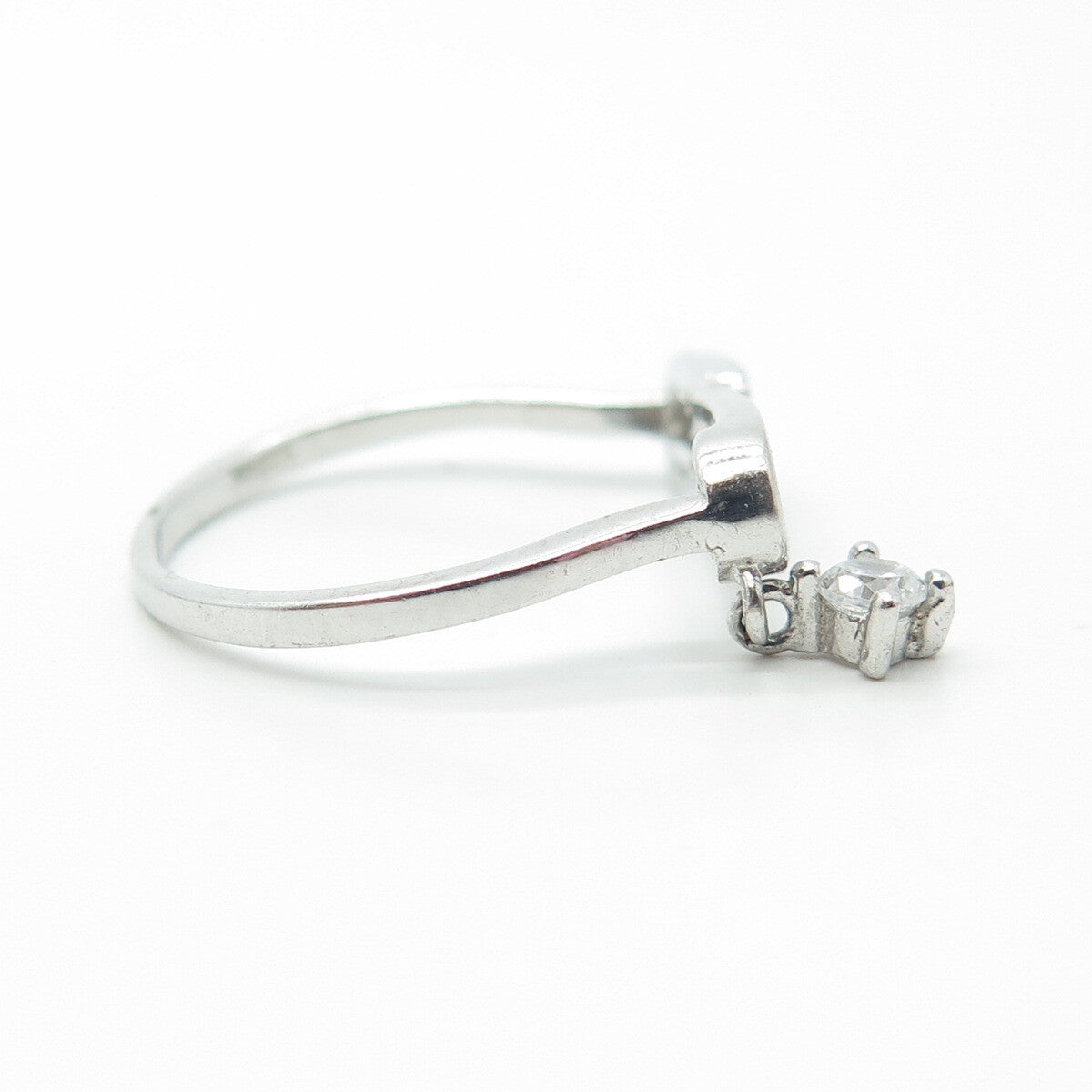 925 Sterling Silver White C Z Pin Clip Dangling Ring Size 6.25