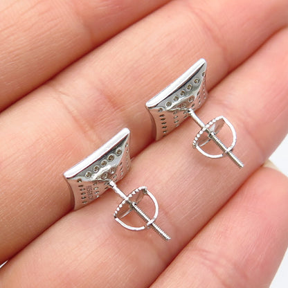 925 Sterling Silver Pave C Z Square Stud Earrings