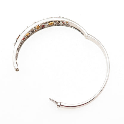 ALWAND VAHAN 925 Sterling Vintage Real Garnet Citrine Quartz Bangle Bracelet 7"