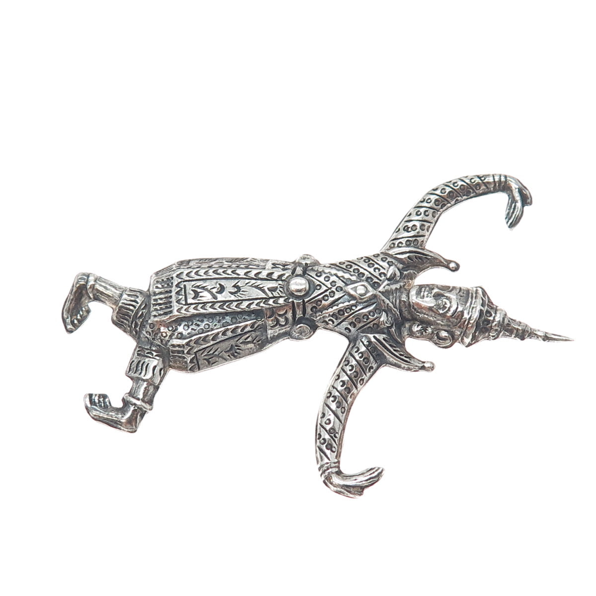 925 Sterling Silver Antique KA Artisan Siam Hindu Goddess Oxidized Pin Brooch