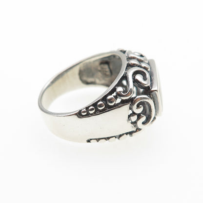 925 Sterling Silver Vintage Real MOP Swirl Oxidized Ring Size 6