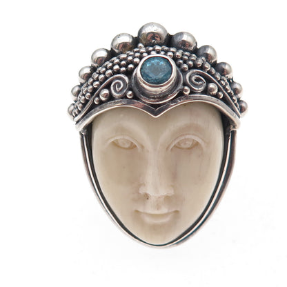 Sajen 925 Sterling Silver Vintage Blue Tourmaline Goddess Adjustable Ring Size 6