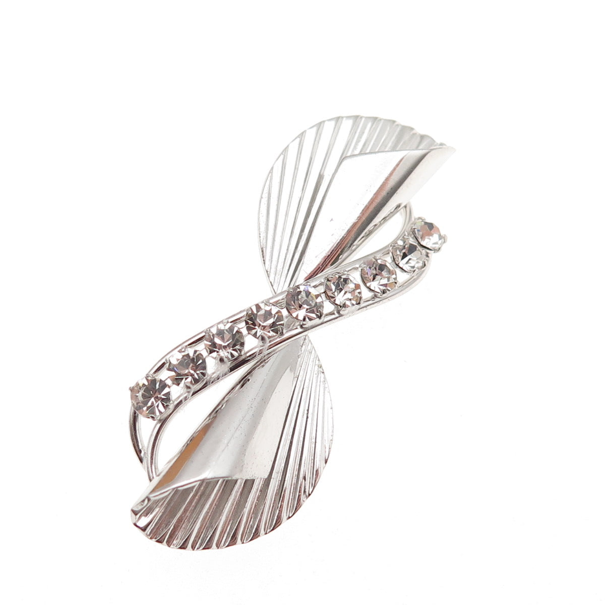 Carl Art 925 Sterling Silver Antique Art Deco Rhinestone Floral Pin Brooch