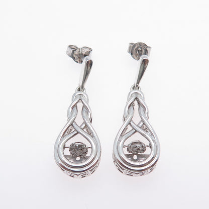 925 Sterling Silver Real Round-Cut Diamond Knot Dangle Earrings
