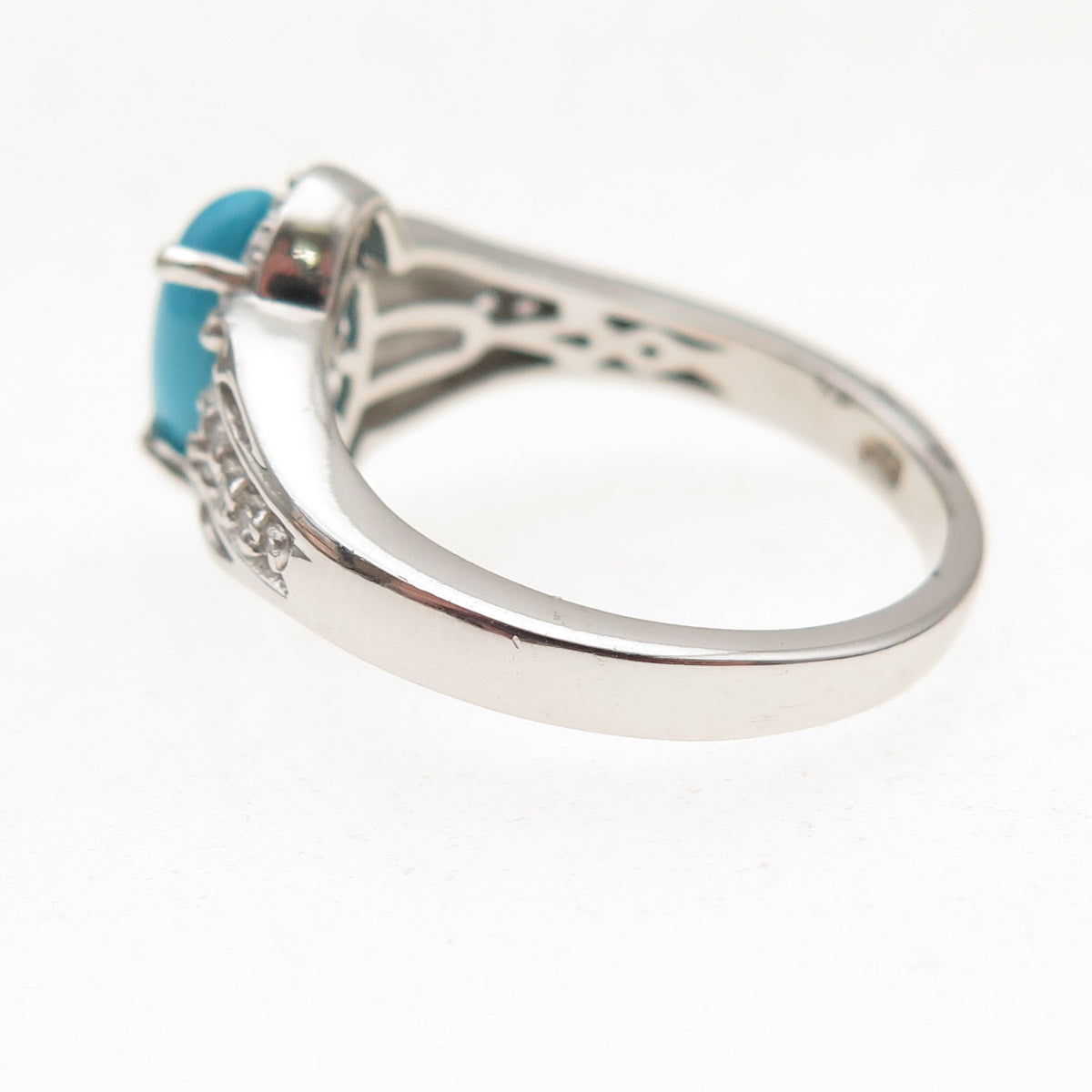 Chuck Clemency 925 Sterling Silver Real Turquoise & White Topaz Ring Size 8