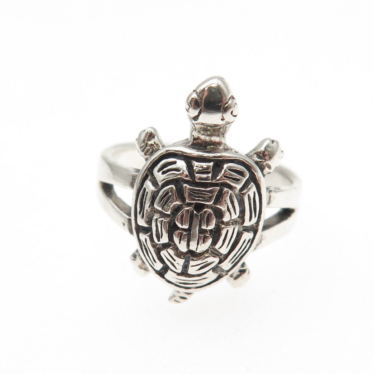 925 Sterling Silver Vintage Turtle Good Luck Oxidized Ring Size 5.75