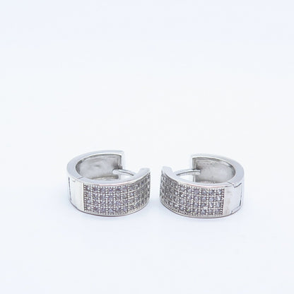 925 Sterling Silver Pave C Z Hoop Earrings