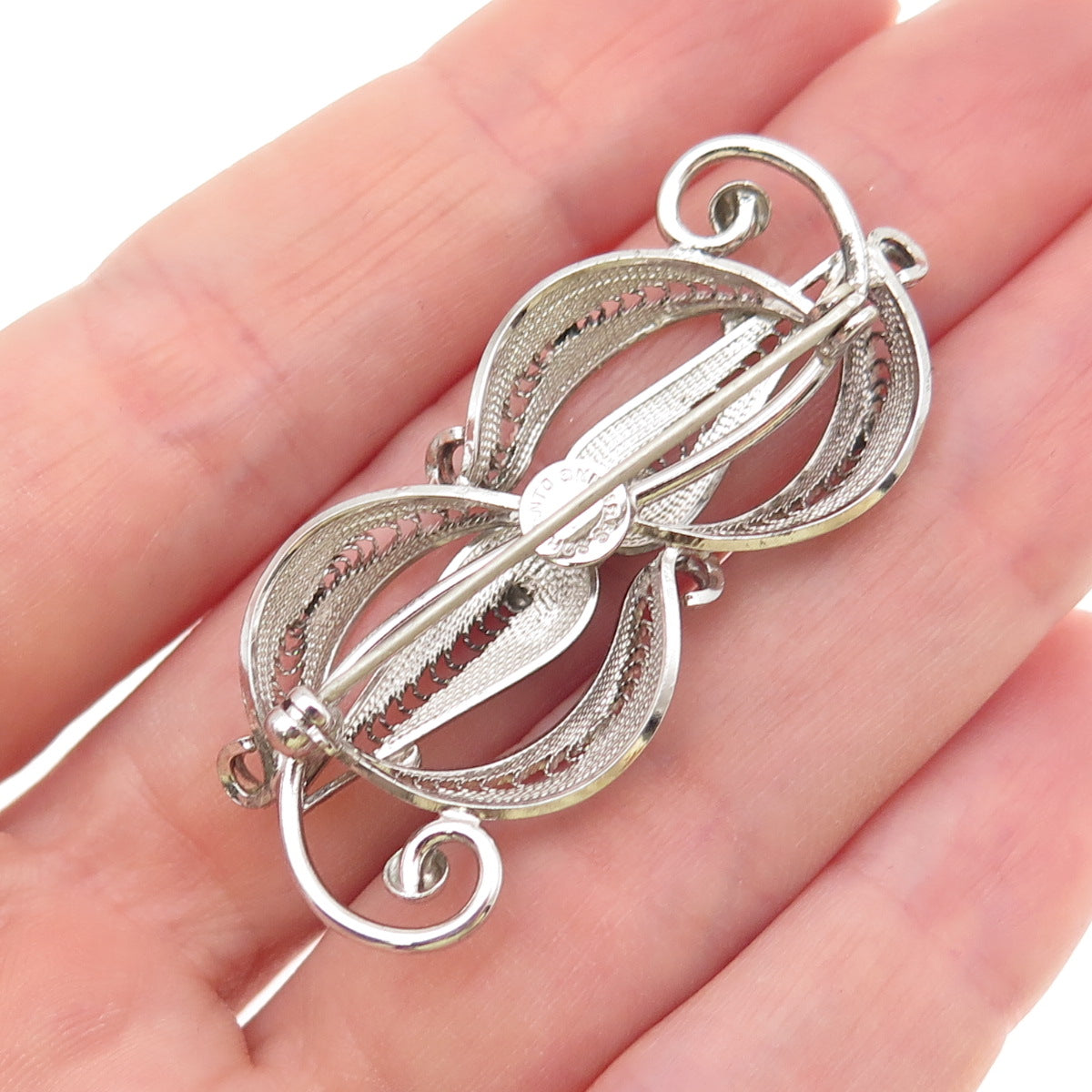 SORRENTO 925 Sterling Silver Vintage Floral Filigree Pin Brooch