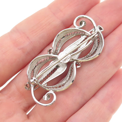 SORRENTO 925 Sterling Silver Vintage Floral Filigree Pin Brooch