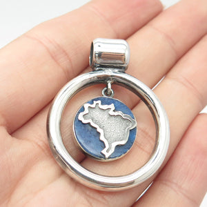 950 Silver Vintage Real Sodalite Gem Globe Handmade Amulet Slide Pendant