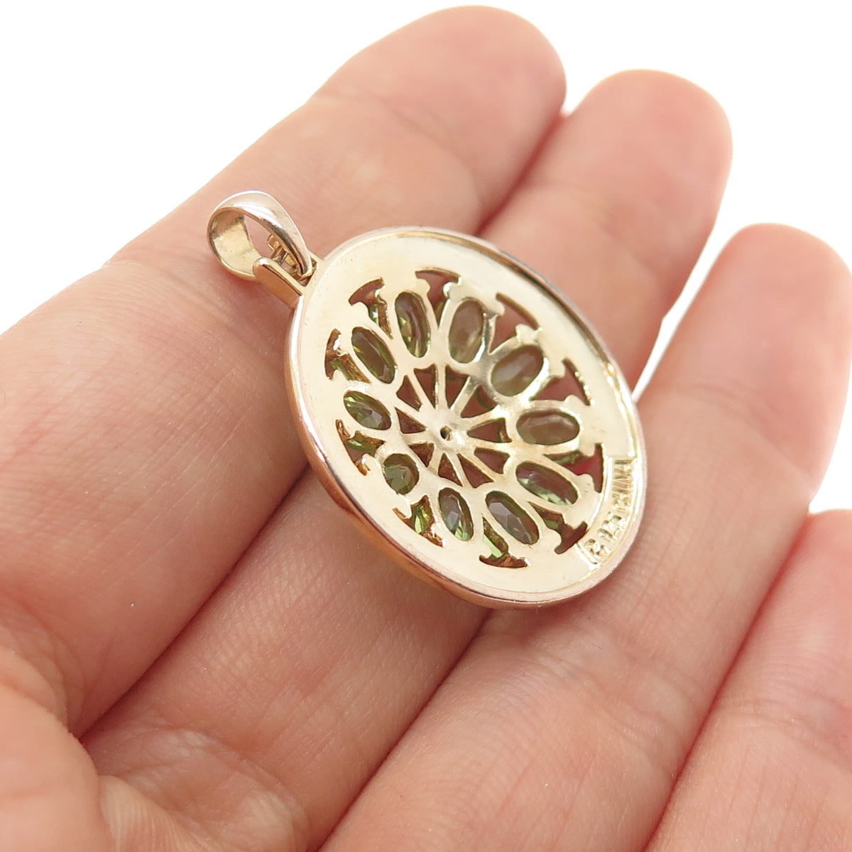 ROSS SIMONS 925 Sterling Silver Gold Plated Real Diamond Accent Peridot Pendant