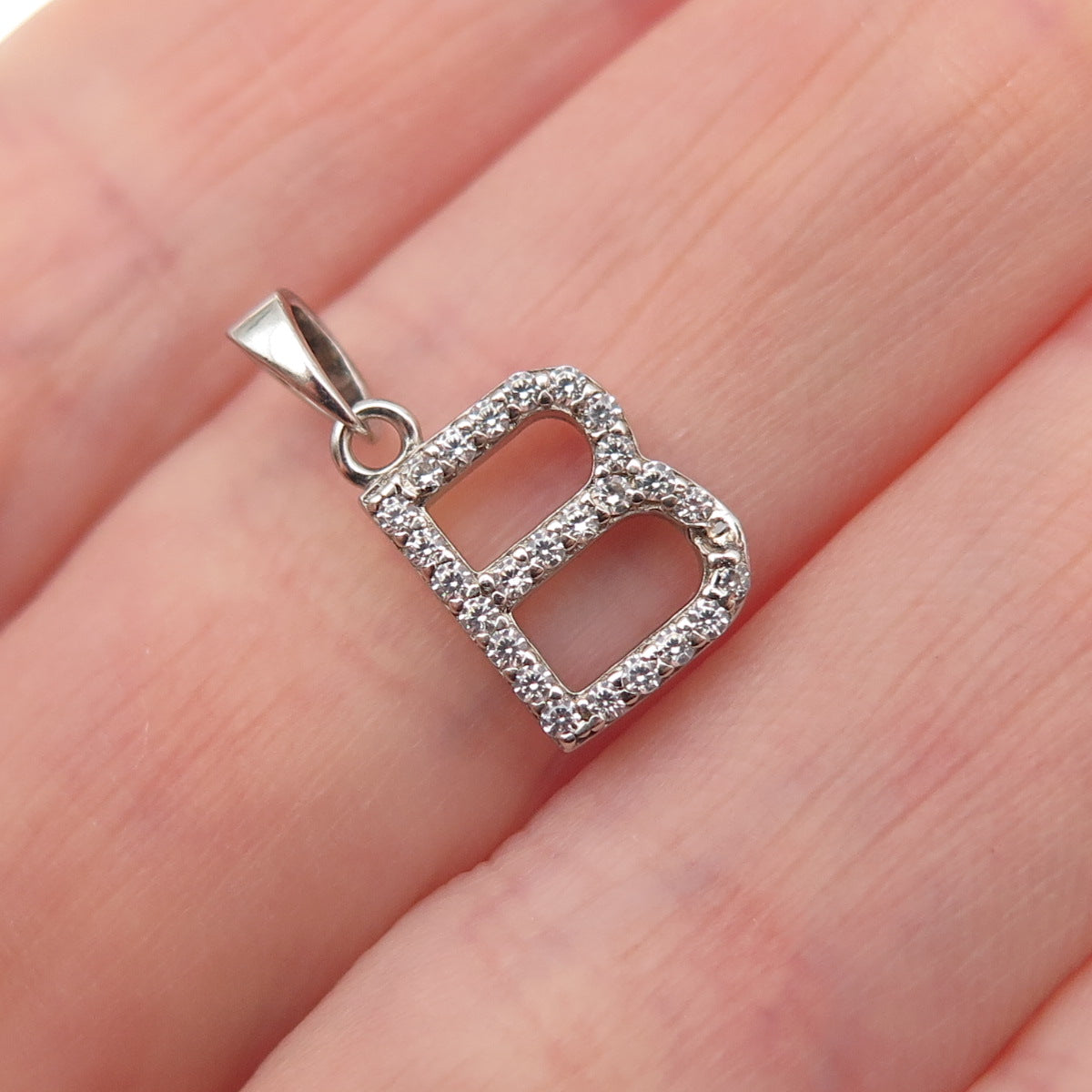 925 Sterling Silver Round-Cut C Z Letter B Initial Mini Charm Pendant