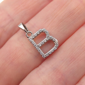 925 Sterling Silver Round-Cut C Z Letter B Initial Mini Charm Pendant