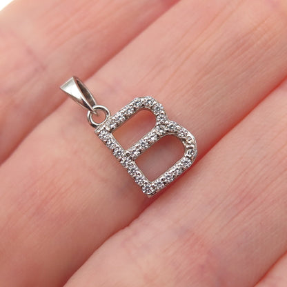 925 Sterling Silver Round-Cut C Z Letter B Initial Mini Charm Pendant