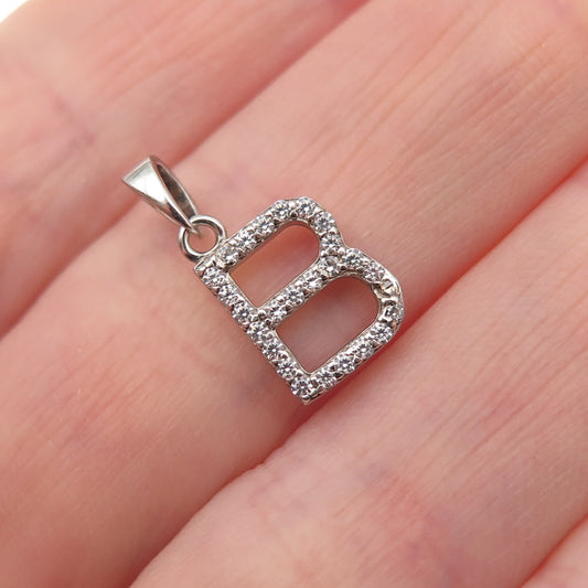 925 Sterling Silver Round-Cut C Z Letter B Initial Mini Charm Pendant
